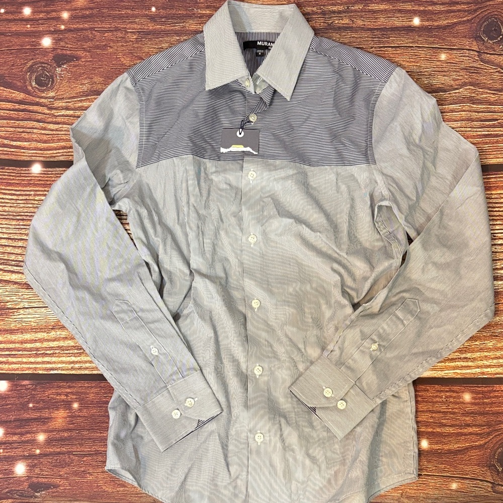 Murano Gray and White Casual Button Down Shirt sz Sm